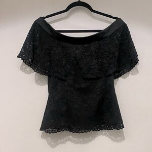 Keepsake black off-shoulder blouse with lace overlay